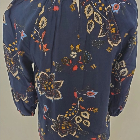 Daniel Rainn Blue Tan Relaxed 3/4 Sleeve Blouse - Picture 4 of 12